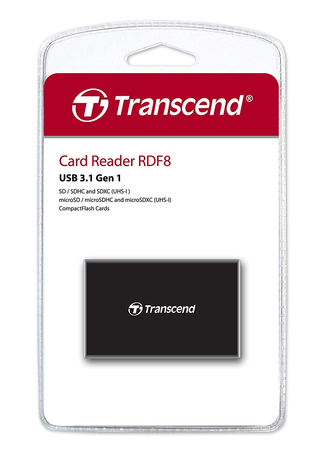 Transcend RDF8 USB 3.1 Gen 1 SDXC/SDHC UHS-I, microSDXC/SDHC UHS-I and CompactFlash Memory Cards Multi Card Reader Transcend RDF8 USB 3.1 Gen 1 SDXC/SDHC UHS-I, microSDXC/SDHC UHS-I and CompactFlash Memory Cards Multi Card Reader